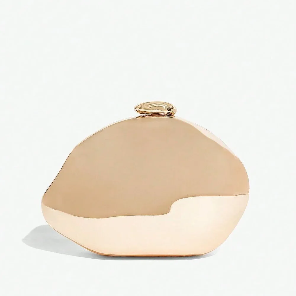 Gold Glamorous Women's Evening Crossbody Clutch Bag with Colored Stone Inlay
